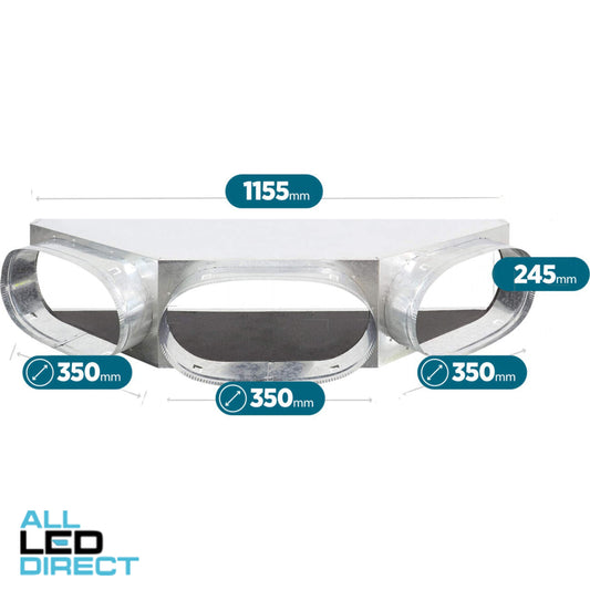 Powerwave Air 1150mm x 250mm Supply Air V-Box Plenum with 3 x 350mm Spigot Suitable for Daikin Models FDYAN125/140/160 & Samsung Models ACT100/120/140/160