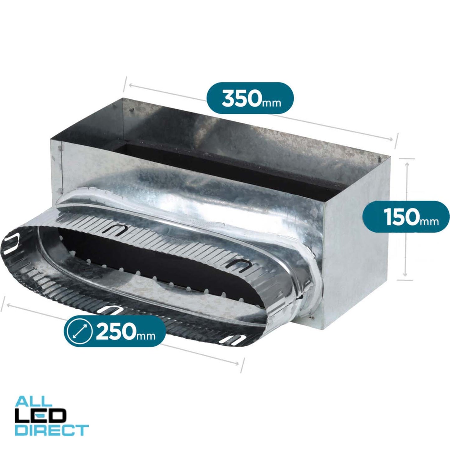 Powerwave 350mm x 150mm Metal Side Boot with 250mm Spigot (10mm Internally Insulated)