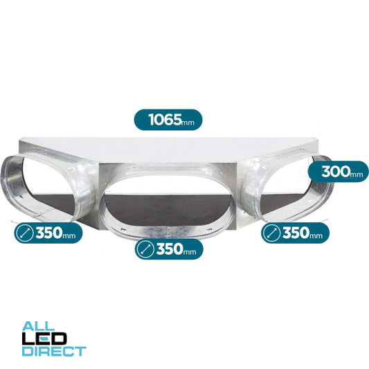 Powerwave Air 1065mm x 300mm Supply Air V-Box Plenum with 2 x 350mm Spigot Suitable for Mitsubishi Models FDUA140VNXWVH & FDUA160VNXWVH