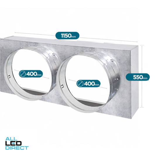 Powerwave Air 1150mm x 550mm Return Air Insulated Box with 2 x 400mm Spigot