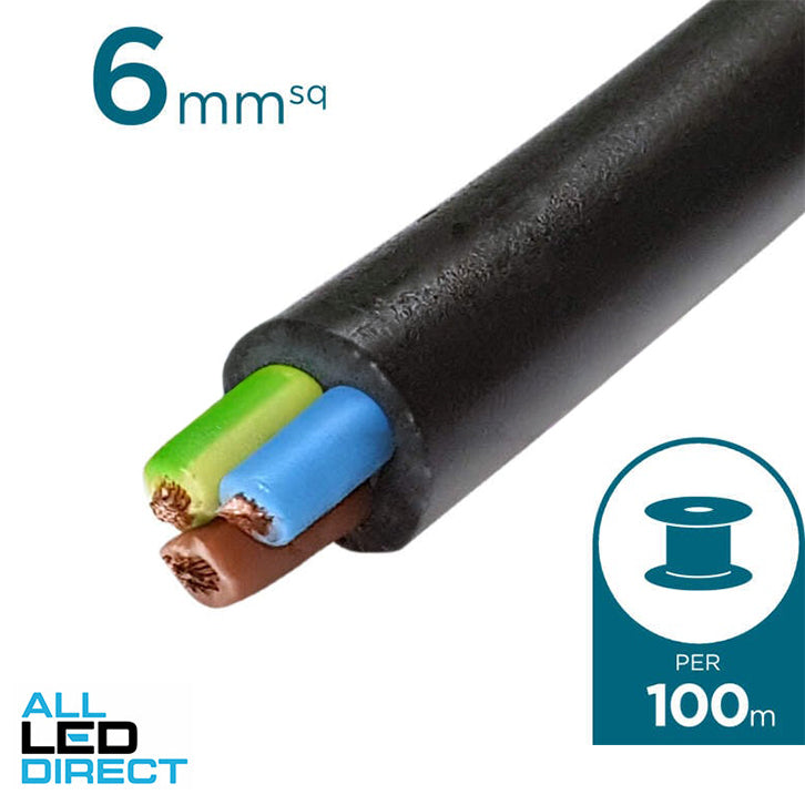 Power Flex Cables 6mm 2 Core & Earth Submersible Flexible Cable 100 Metre Drum