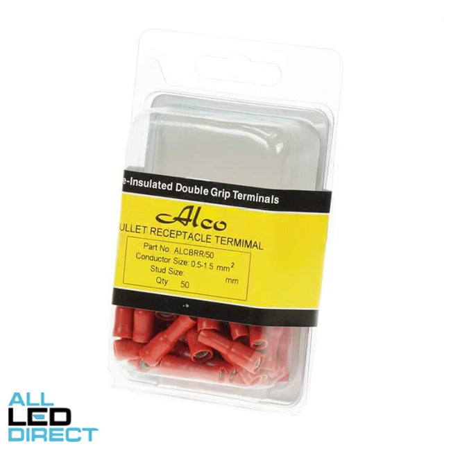 Wattmaster 0.5mm To 1.5mm Female Bullet Terminal Red Pack of 50