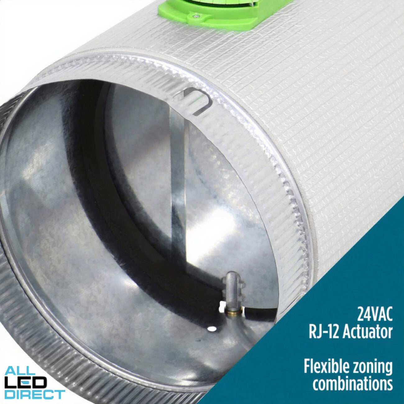 Powerwave Air 450mm Metal Zone Damper Fitted With 24VAC DODC RJ12 Actuator & 10 Metre Cable