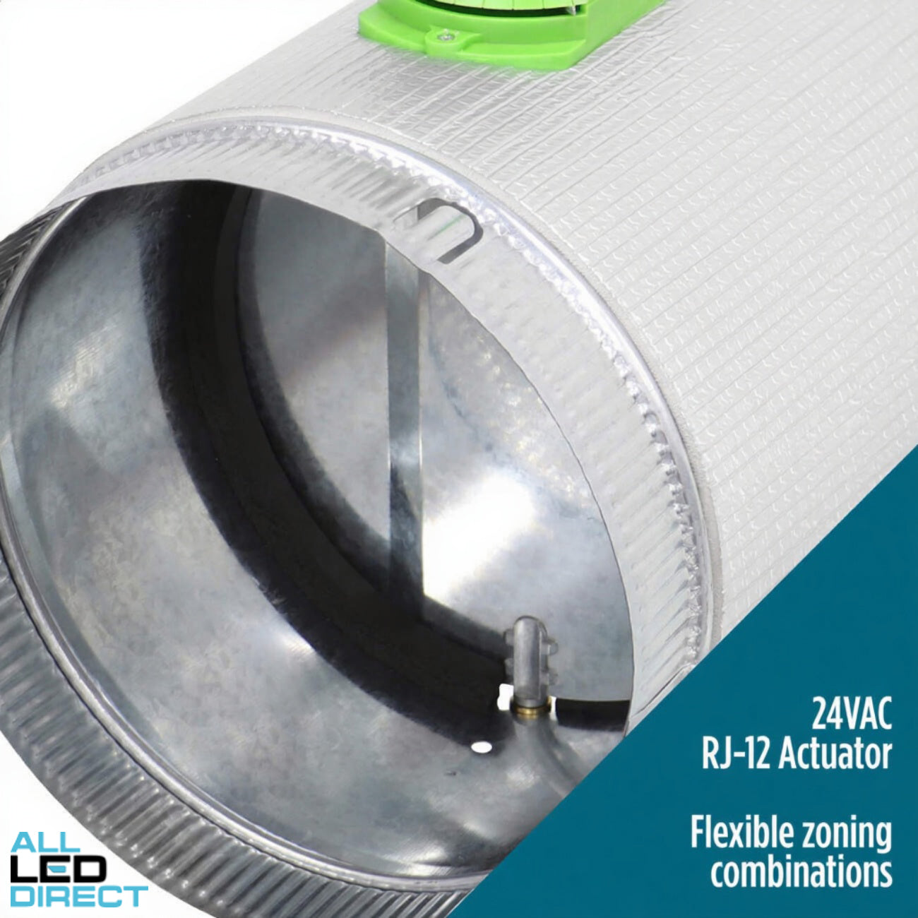 Powerwave Air 150mm Metal Zone Damper Fitted With 24VAC DODC RJ12 Actuator & 10 Metre Cable