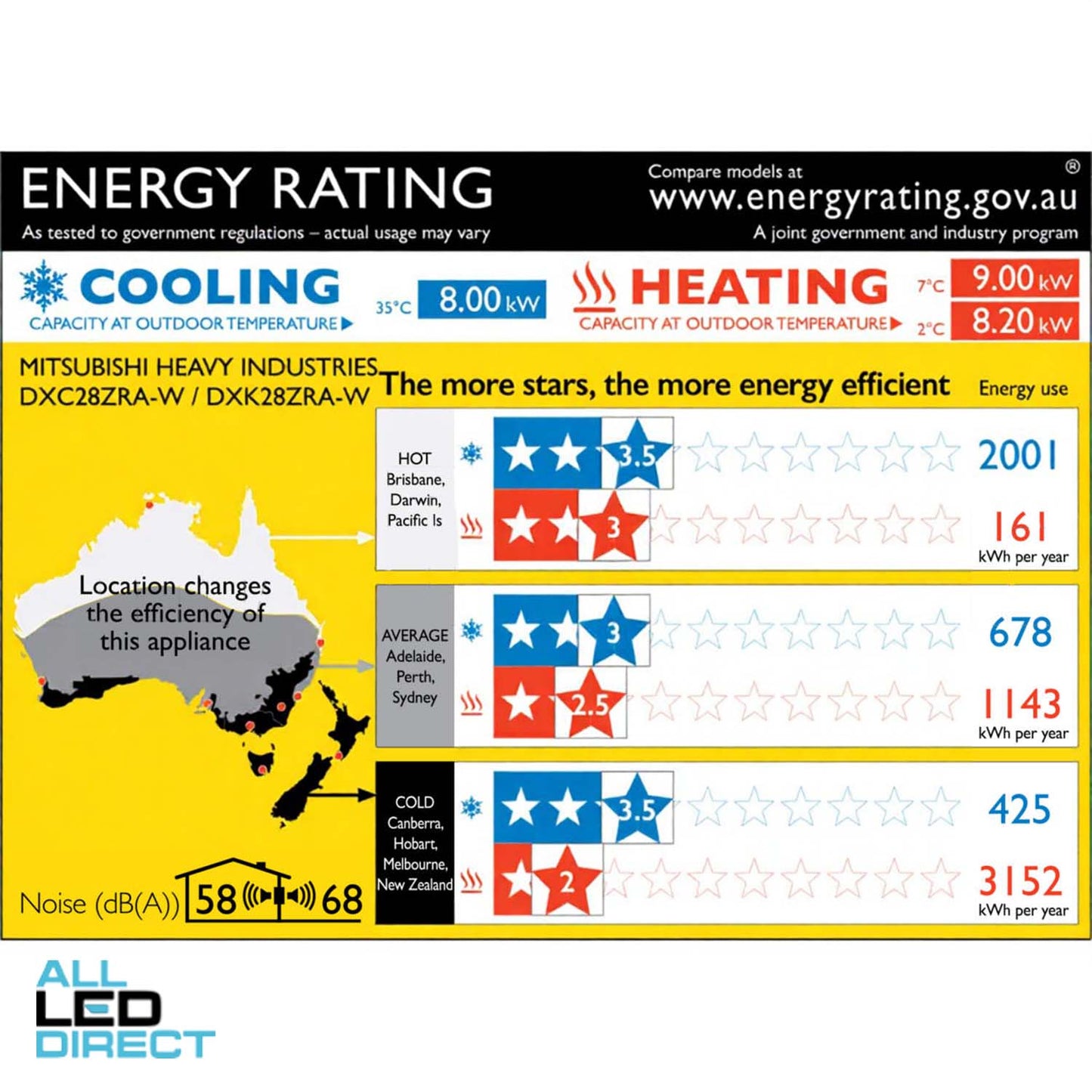 Mitsubishi 8.0kW Cool 9.0kW Heat Inverter BRONTE Hi-Wall Indoor/Outdoor Air Conditioning Unit