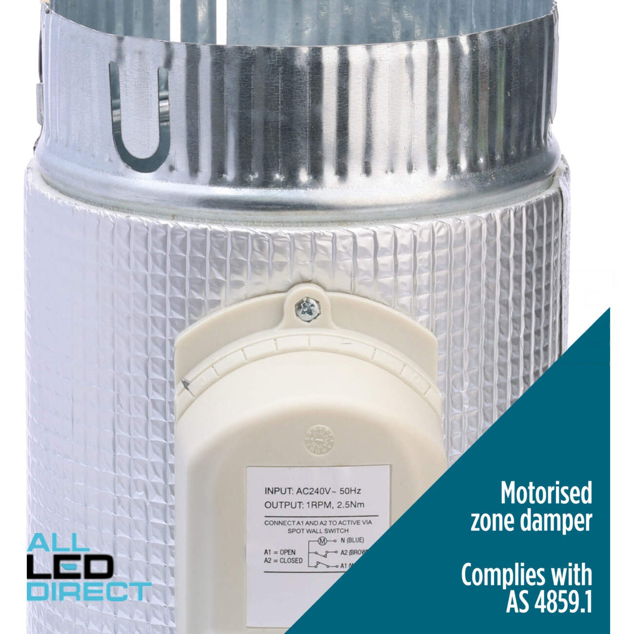 Powerwave Air 450mm DODC Motorised Metal Zone Damper 240 Volt