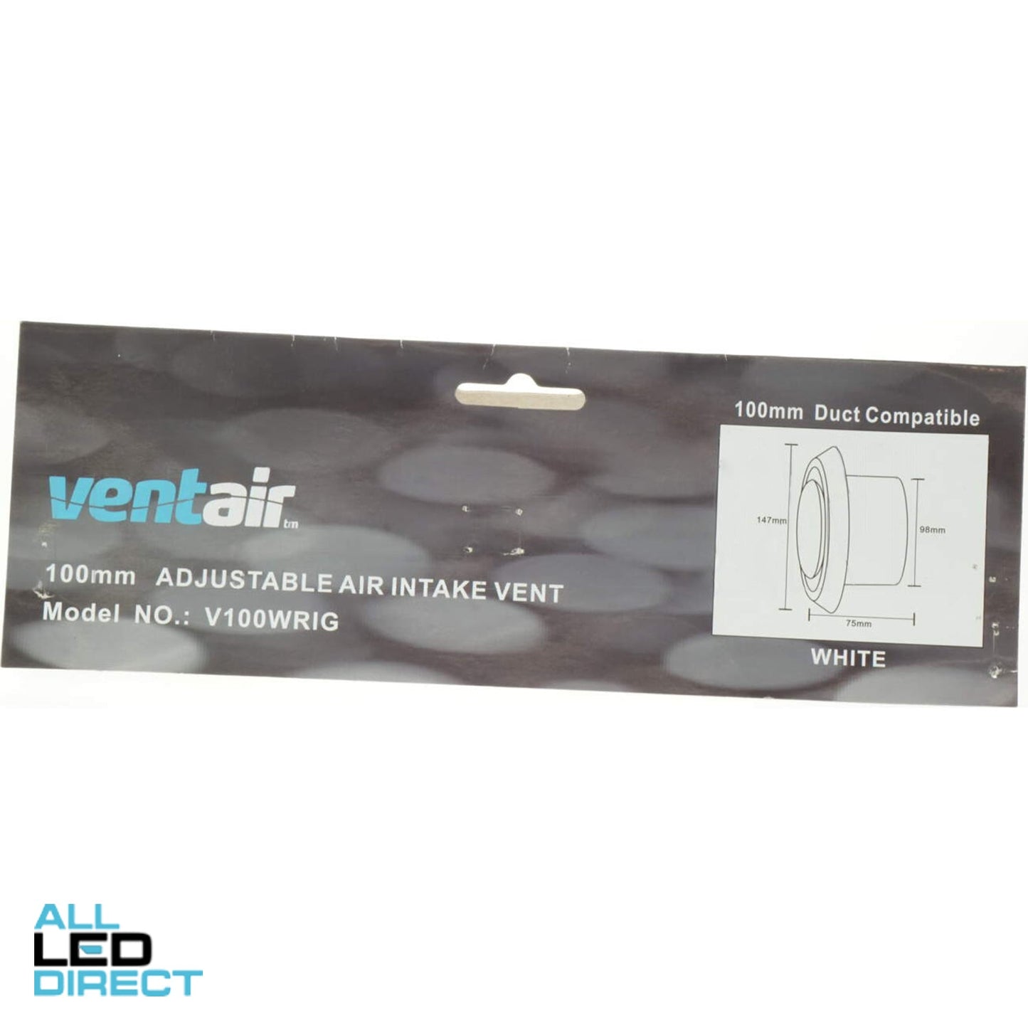 Ventair Ceiling Mounted Round Fixed Inlet or Outlet Grille White Suitable for 100mm Duct