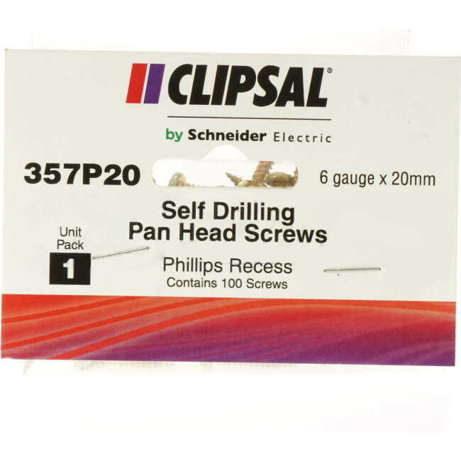 Clipsal 6 Gauge x 20mm Self Drill Pan Head Screw 100 Packet