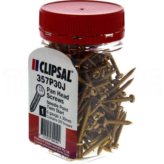 Clipsal 6 Gauge x 30mm Needle Point Pan Head Screw 325 Jar