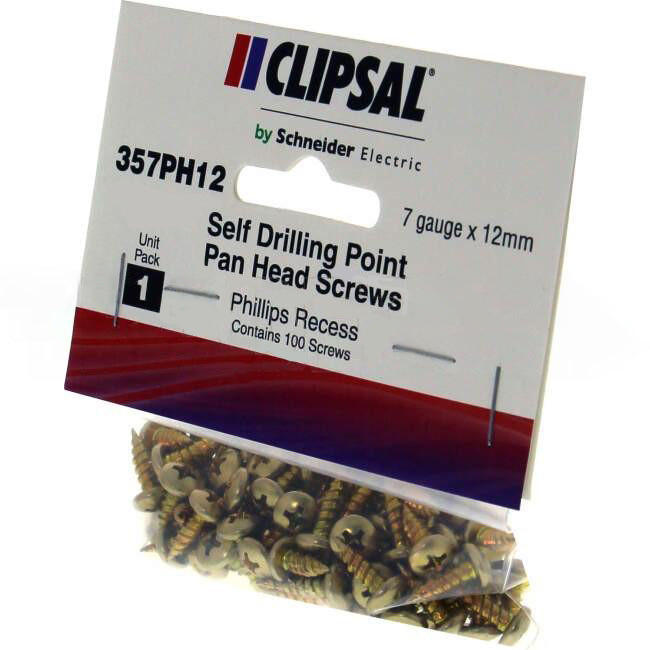 Clipsal 7 Gauge x 12mm Self Drill Pan Head Screw 100 Packet