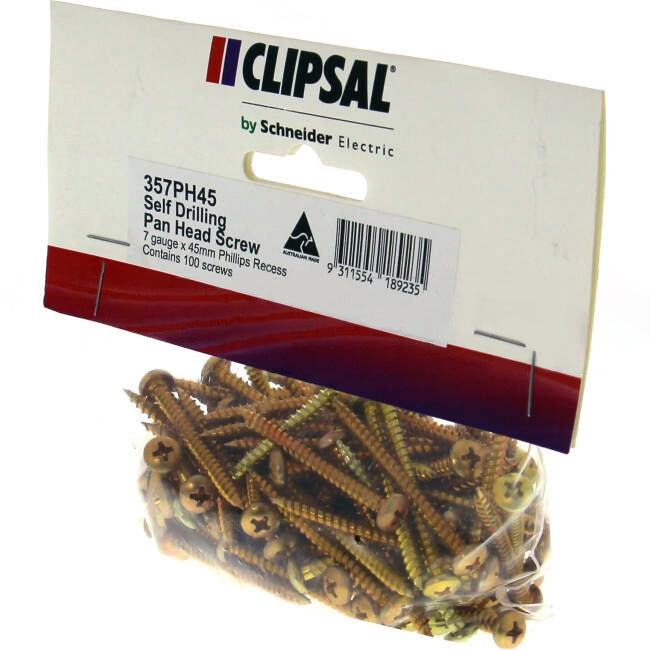 Clipsal 7 Gauge x 45mm Self Drill Pan Head Screw 100 Packet