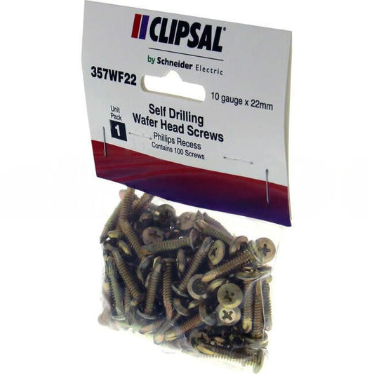 Clipsal 10 Gauge x 22mm Self Drill Wafer Head Screw 100 Packet