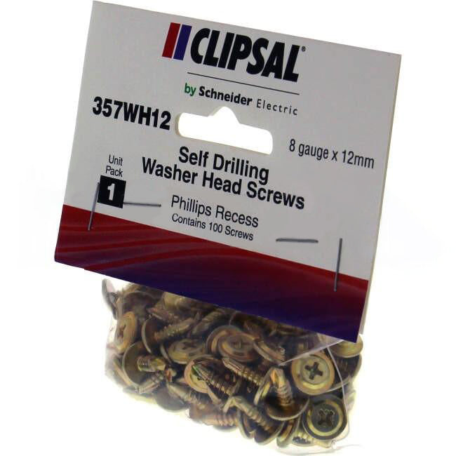 Clipsal 8 Gauge x 12mm Self Drill Washer Head Screw 100 Packet