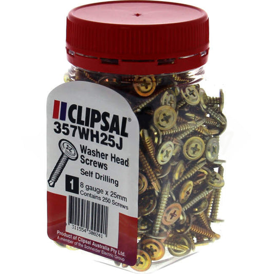 Clipsal 8 Gauge x 25mm Self Drill Washer Head Screw 250 Jar