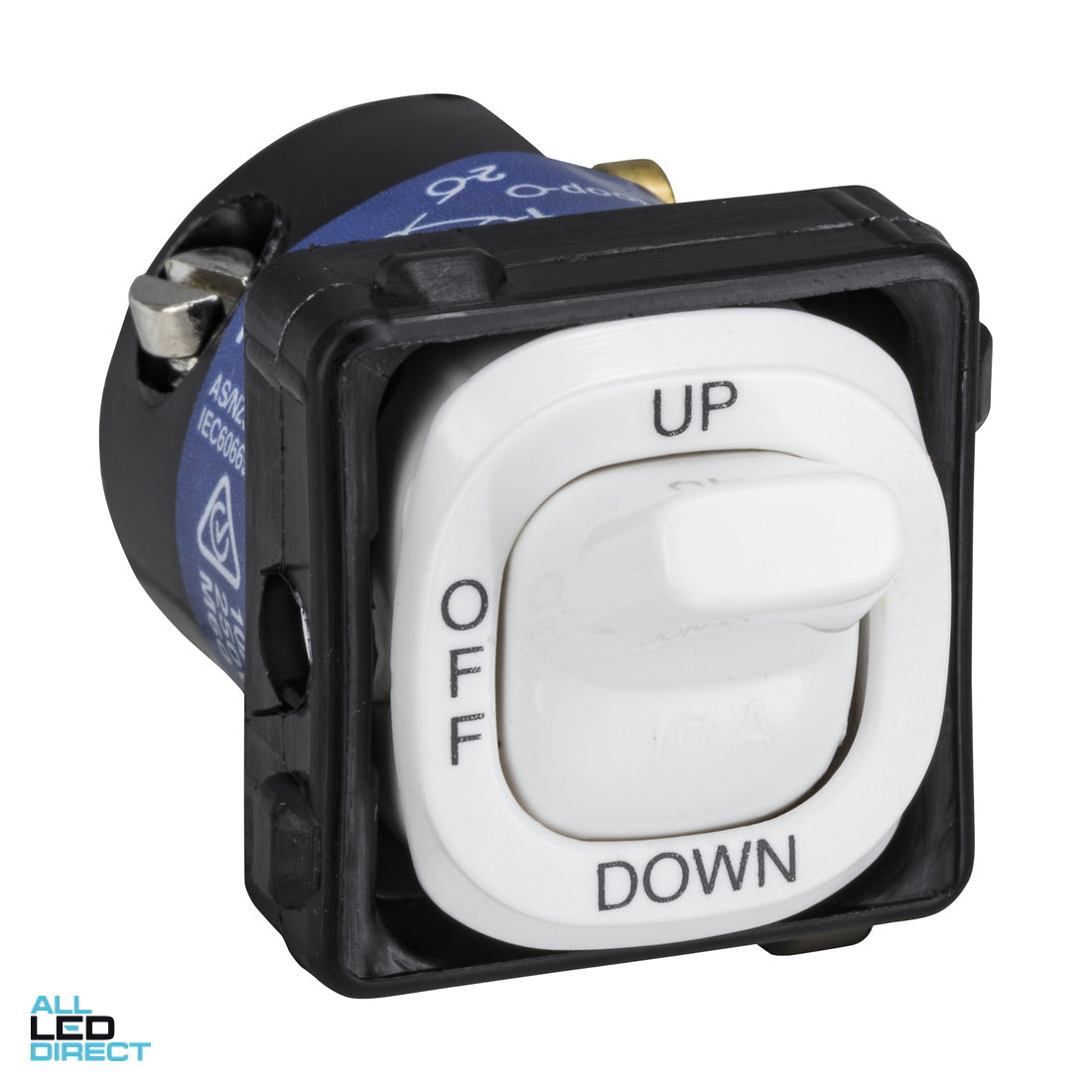 Clipsal 10 Amp 30 SERIES 3 Position Toggle Switch Mech White Engraved With 'UP/OFF/DOWN' ALL LED Direct
