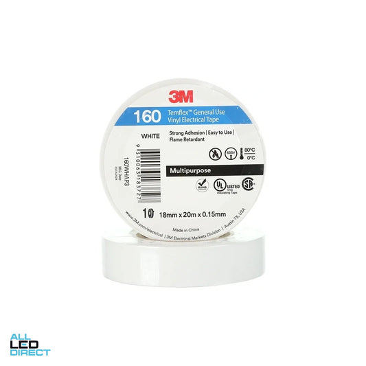 3M 160 TEMFLEX Vinyl 18mm x 20m Electrical Tape White ALL LED Direct