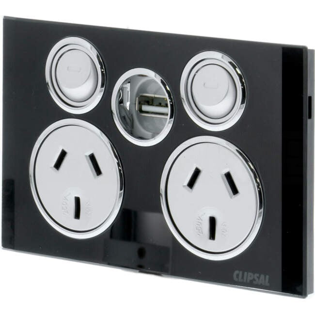 Clipsal 10 Amp SATURN Double Internal Powerpoint With USB Charger Espresso Black