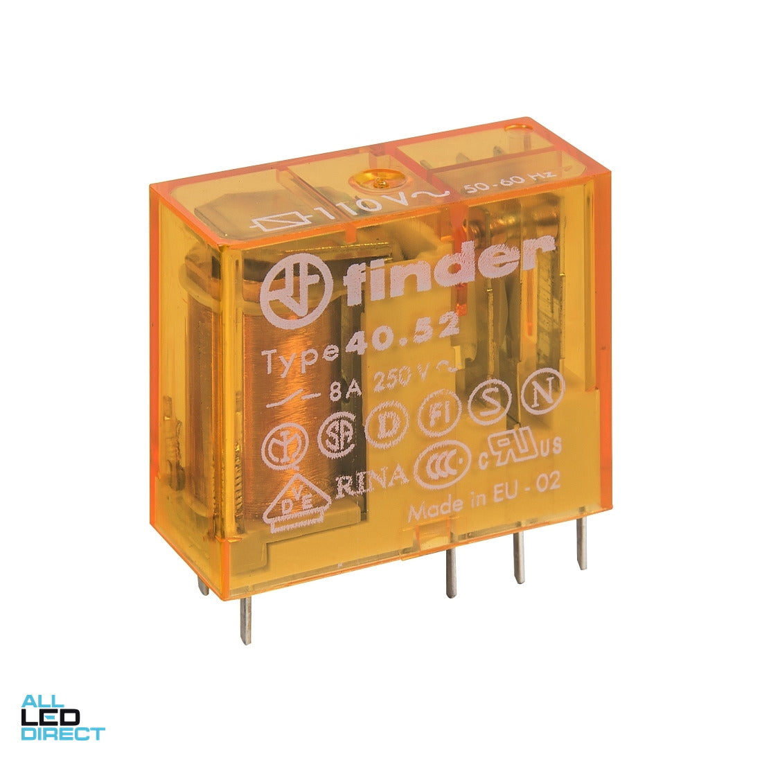 NHP FINDER 8 Amp 2 x C/O Contact 110 Volts AC Coil Miniature PCB Relay ALL LED Direct