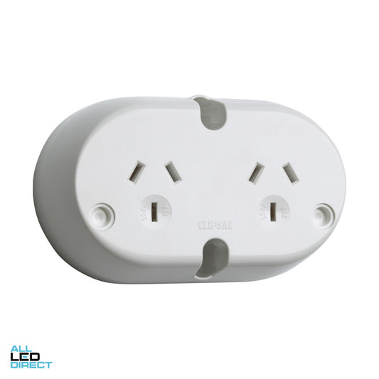 Clipsal 10 Amp 3 Pin Double Plug Base White ALL LED Direct