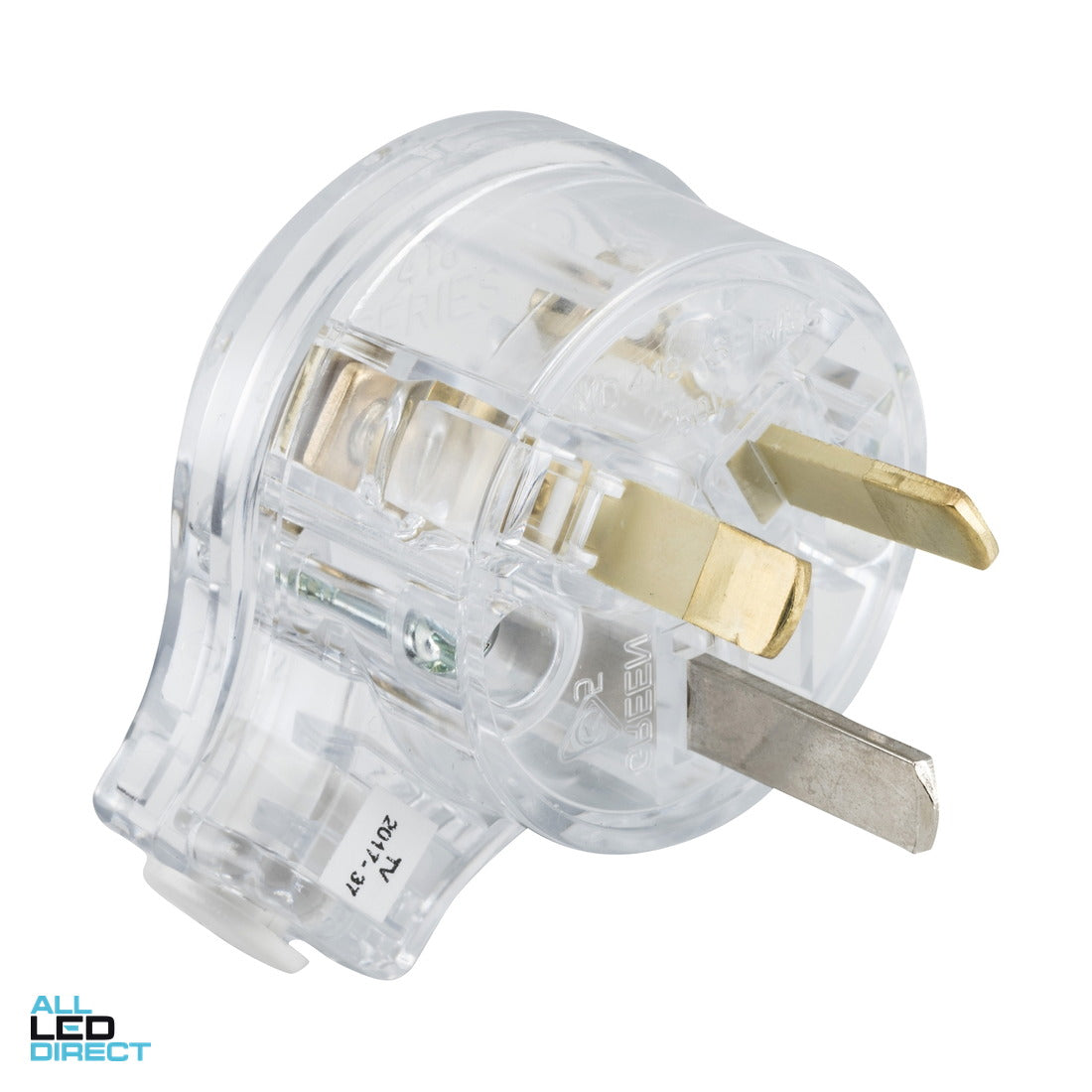Clipsal 10 Amp 3 Pin Male Plug Top With Side Entry & Insulated Pins Suitable For 1mm Cable Transparent ALL LED Direct