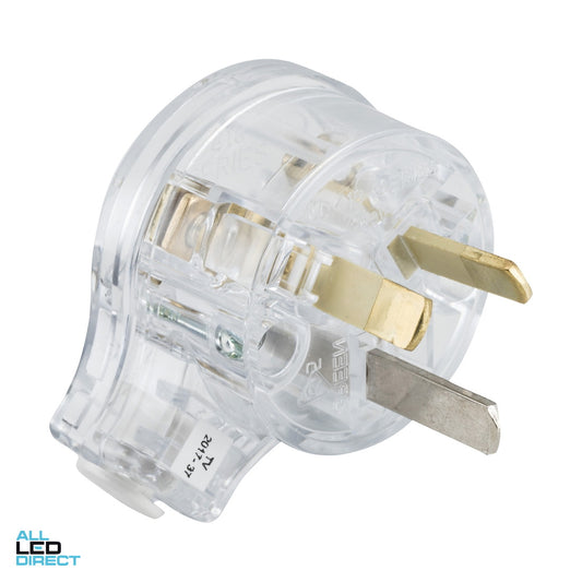 Clipsal 10 Amp 3 Pin Male Plug Top With Side Entry & Insulated Pins Suitable For 1mm Cable Transparent ALL LED Direct