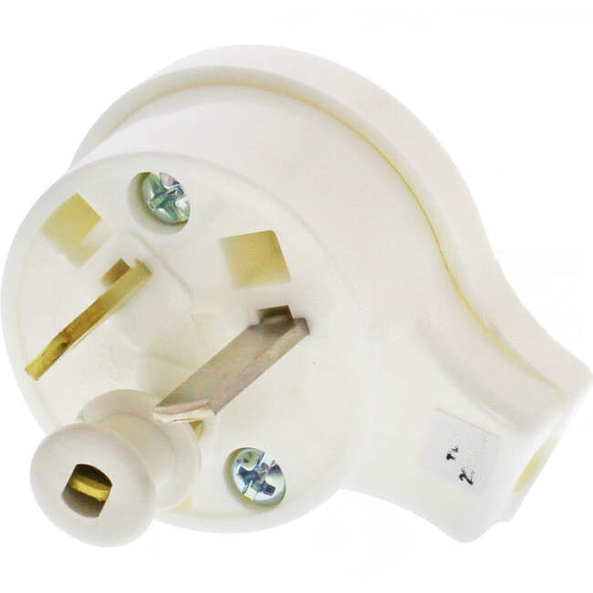 Clipsal 10 Amp 3 Pin Male Plug Top With Side Entry & Insulated Pins Suitable For 1mm Cable White