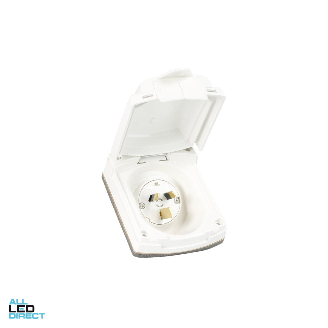 Clipsal 15 Amp Single Phase 3 Flat Pin IP34 Industrial Angled Inlet Socket With Flap Black ALL LED Direct