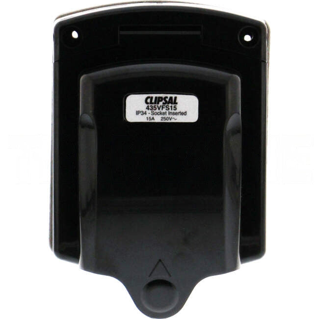 Clipsal 15 Amp Single Phase 3 Flat Pin IP34 Industrial Angled Inlet Socket With Flap Black