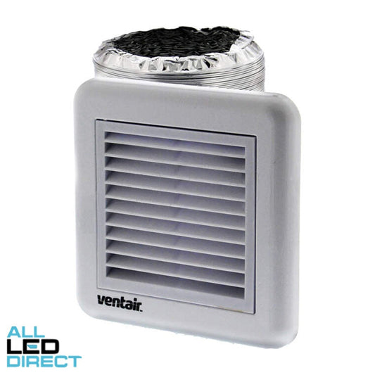 Ventair 100mm Exhaust Fan Ducting Kit With 3 Meter Aluminium Ducting And Fixed Exterior Grille White
