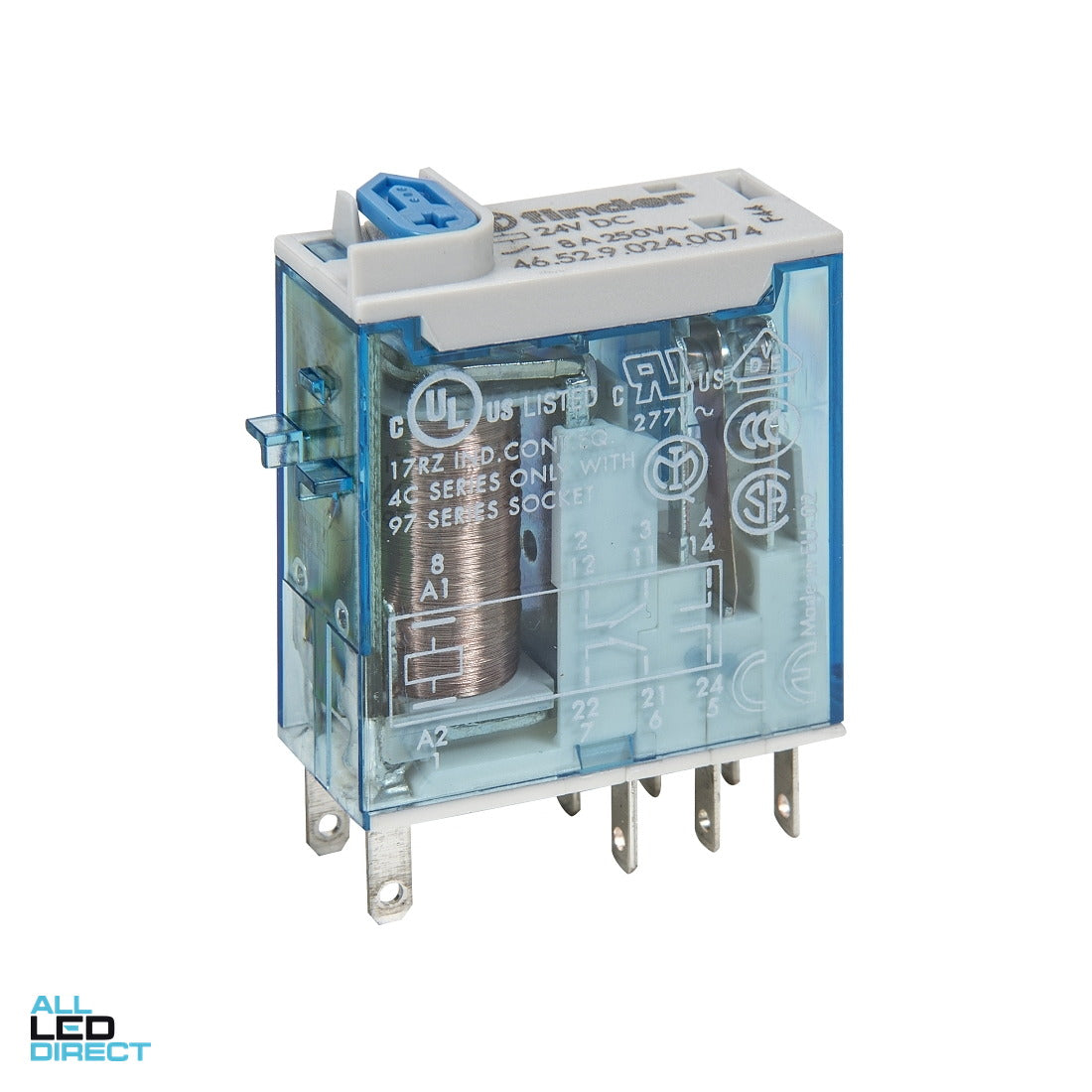NHP FINDER 8 Amp 2 x C/O Contact 24 Volts DC Coil With LED Indicator Miniature Industrial Relay Plug In ALL LED Direct