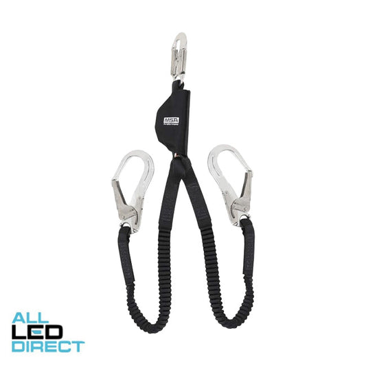 MSA V-SERIES STRETCH 2 Metre Twin Leg Shock Absorbing Lanyard With 2 x Aluminium Scaffold Hook