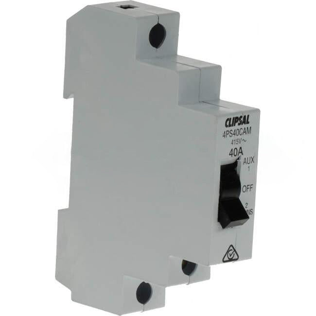 Clipsal  40 Amp 1 Pole Din Rail Mount Isolation Manual Changeover Switch Engraved With AUX/OFF/MAN