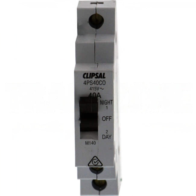 Clipsal 40 Amp 1 Pole Din Rail Mount Isolation Changeover Switch Engraved With DAY/OFF/NIGHT