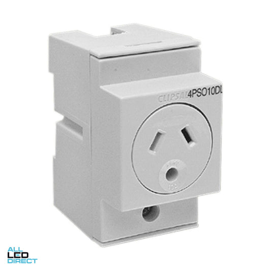 Clipsal 10 Amp SERIES 4 3 Pin Double Pole Din Mounted GPO With Round Earth White ALL LED Direct