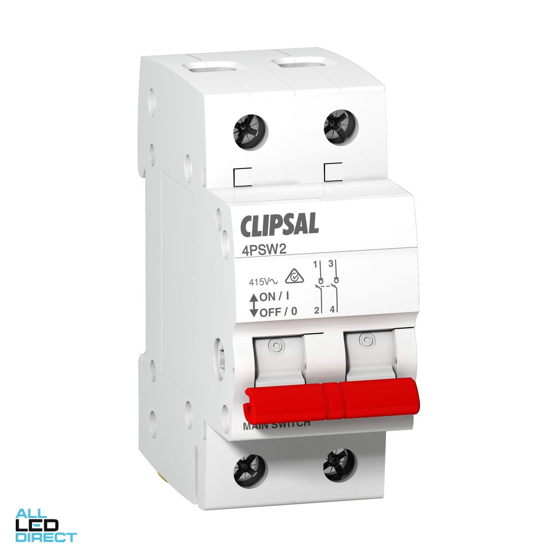 Clipsal 80 Amp 2 Pole Main Switch With Red Toggle ALL LED Direct
