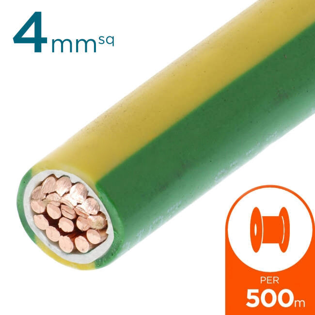 4mm Building Wire Cable Green & Yellow 500 Metre Drum