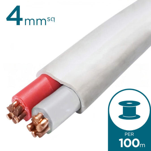 4mm Twin Active Flat Cable Red & White 100 Metre Drum