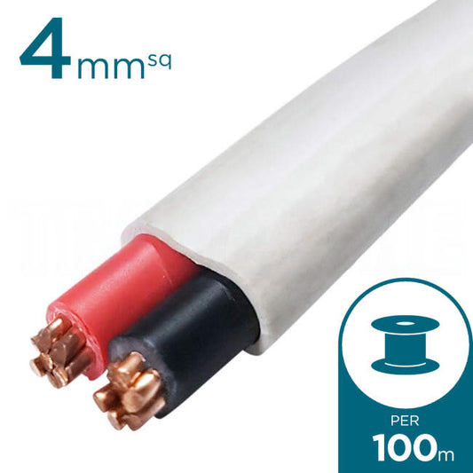 4mm Twin Flat Cable Red & Black 100 Metre Drum