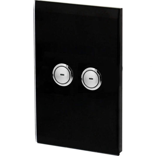 Clipsal C-Bus 2 Gang SATURN Wall Plate Internal Push Button With LED Indicator Black