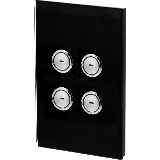 Clipsal C-Bus 4 Gang SATURN Wall Plate Internal Push Button With LED Indicator Black