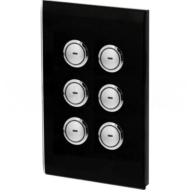 Clipsal C-Bus 6 Gang SATURN Wall Plate Internal Push Button With LED Indicator Black