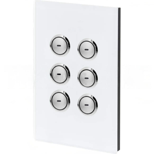 Clipsal C-Bus 6 Gang SATURN Wall Plate Internal Push Button With LED Indicator Pure White