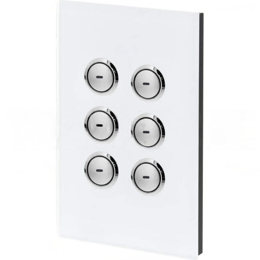 Clipsal C-Bus 6 Gang SATURN Wall Plate Internal Push Button With LED Indicator Pure White