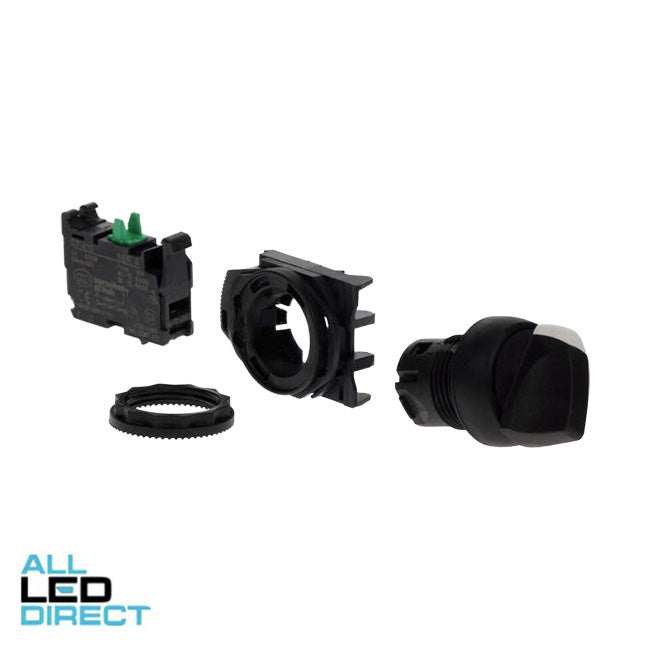 NHP 22.5mm 2 Position Selector Switch With 1 x N/O Contact Plastic Black