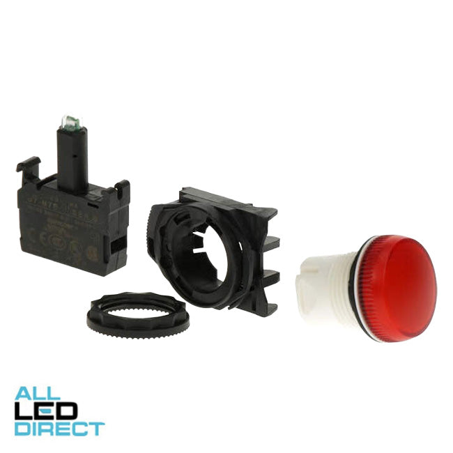 NHP 22.5mm LED Indicator Pilot Light Plastic Red 24V AC/DC