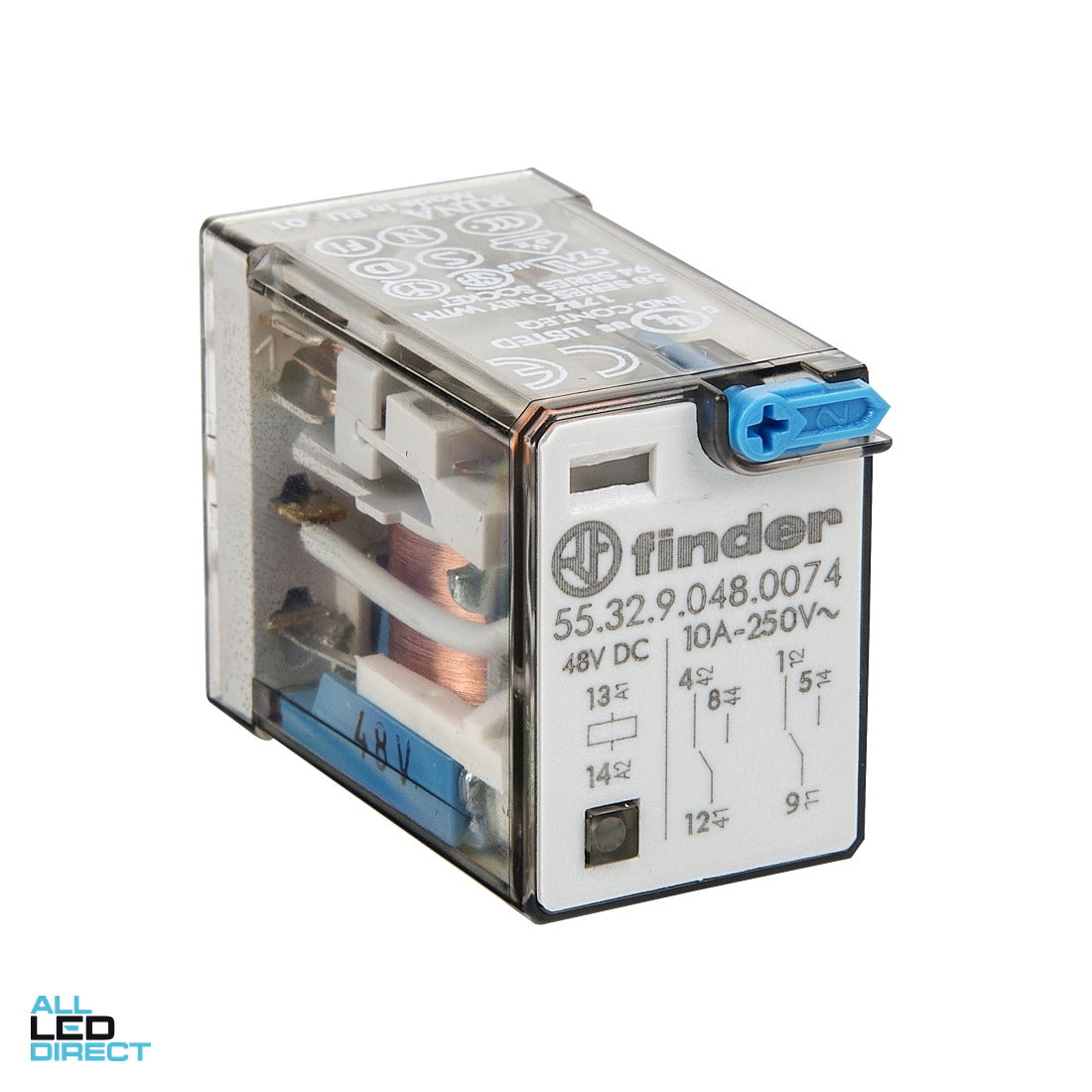 NHP FINDER 10 Amp 2 x C/O Contact 48 Volts DC Coil With LED Indicator Miniature General Purpose Relay Plug In ALL LED Direct
