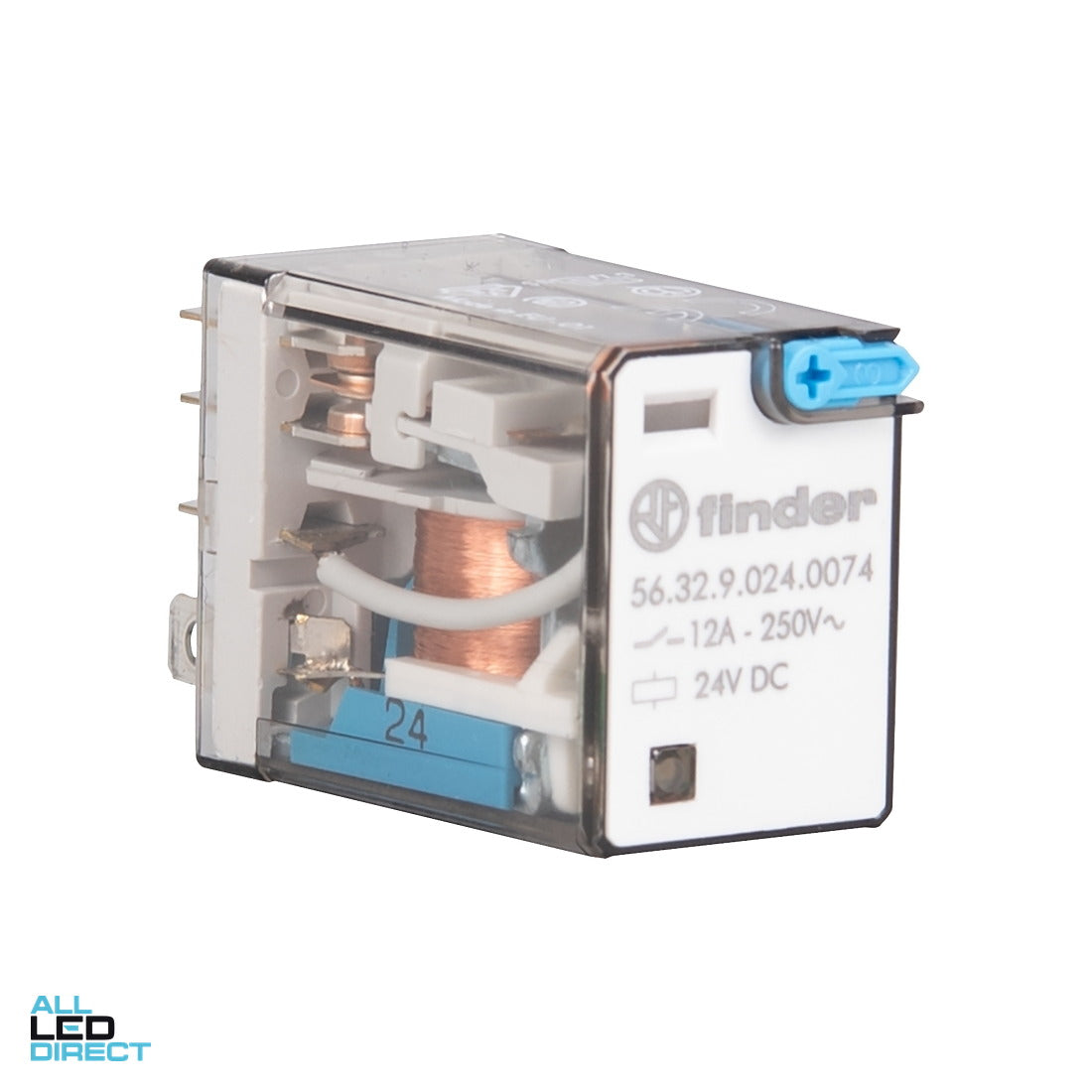 NHP FINDER 12 Amp 2 x C/O Contact 24 Volts DC Coil With LED Indicator Miniature General Purpose Relay Plug In ALL LED Direct