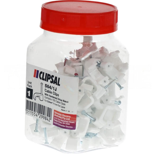 Clipsal 2.5mm 3 Core - 4mm 2 Core Flat Cable Clips Jar Of 100