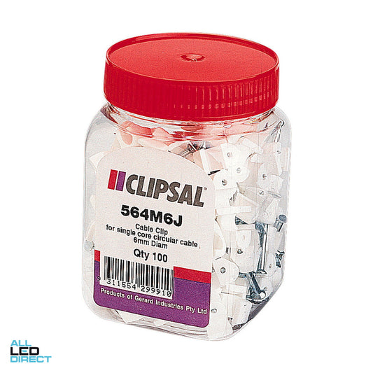 Clipsal 6mm Or 1mm 2 Core Cable Clips Jar Of 100 ALL LED Direct