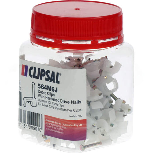 Clipsal 6mm Or 1mm 2 Core Cable Clips Jar Of 100